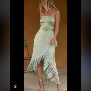 12th Tribe Strapless Satin Dress in Soft Green